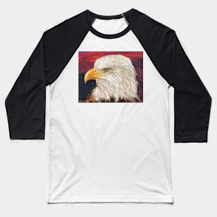 A Bald Eagle with Red and Blue Background Baseball T-Shirt